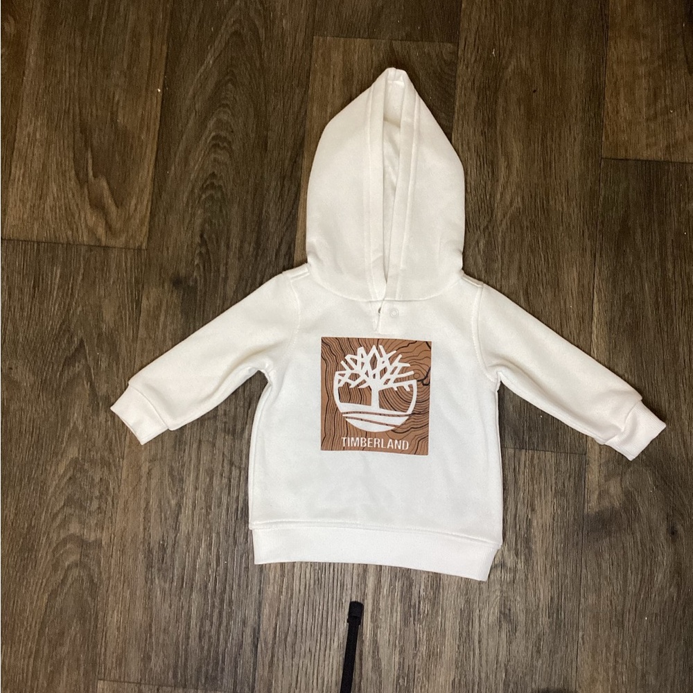Timberland Kids Hoodie in White with Brown Logo
